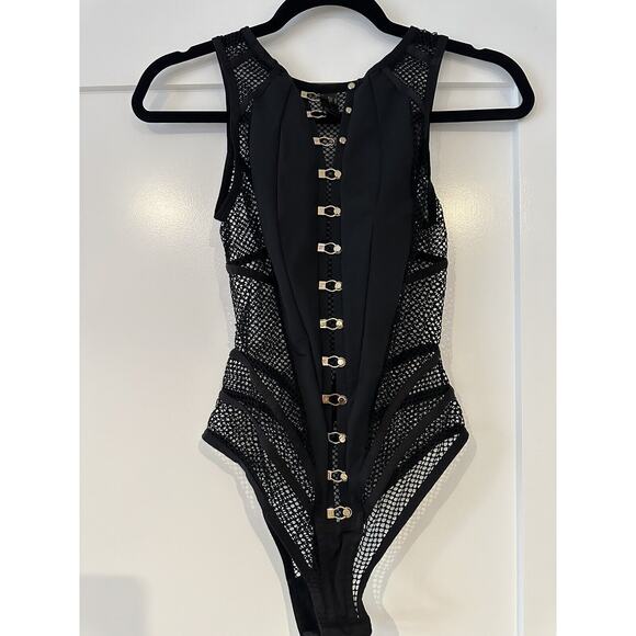Honey Birdette TASH🖤 Black and Gold Fishnet Bodysuit XS - Picture 2 of 6